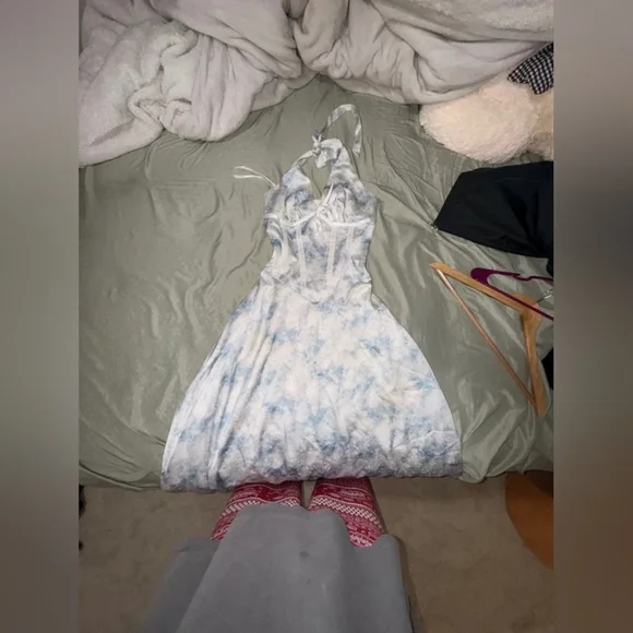 Tie-Dye Blue & White Halter Midi Dress - Picture 2 of 2
